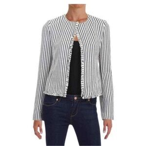 Hugo Boss Striped Black and White Tweed Open Front Jacket
